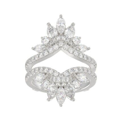 LADIES ENHANCERS RING 2 1/4CT ROUND/PEAR/MARQUISE DIAMOND 14K WHITE GOLD