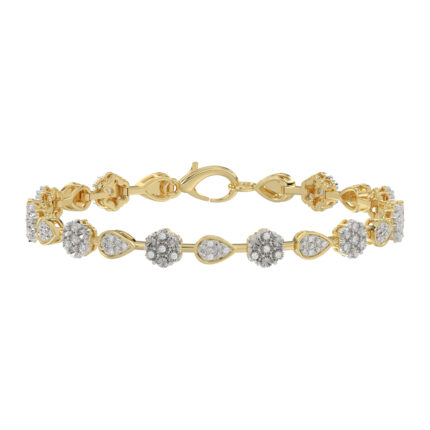 Luxury Ladies 10K Yellow Gold 0.25Ct Diamond Bracelet Elegant Flower & Pear Shape Design With Round Diamonds