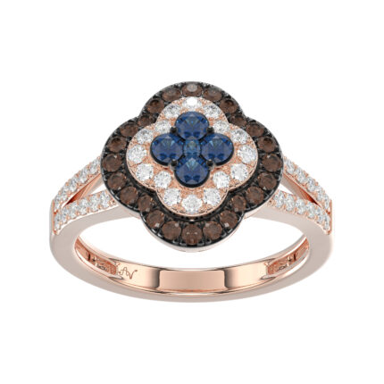 Elegant 14K Rose Gold Ladies Ring Crafted With Fancy Dark Brown And Blue Diamonds Totaling 0.75 Ct. Perfect Luxury Jewelry Gift For Her.