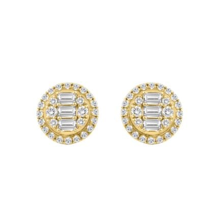 10K YELLOW GOLD 1 1/4CT ROUND/EMERALD DIAMOND LADIES EARRINGS