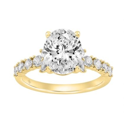 Elegant 14K Yellow Gold Multi Shape Diamond Ladies Ring 2 3/4Ct Oval Marquise Round Bridal Engagement Ring 2Ct Oval Center Stone (Color F-G -Clarity V