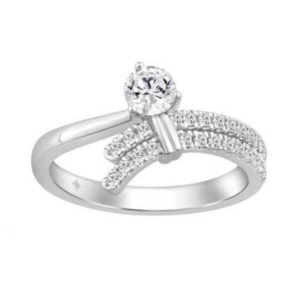 Ladies 10K White Gold Round Diamond Ring 1/2Ct Round Brilliant Engagement Fashion Ring (Color F-G -Clarity Vs1/Vs2)