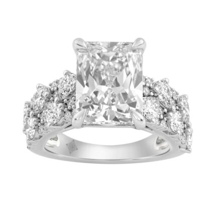 Luxury 14K White Gold Diamond Ring 6 1/4Ct Radiant Center Stone With Pear & Round Diamonds, Women Fashion Engagement Ring (Color F-G -Clarity Vs1/Vs2)