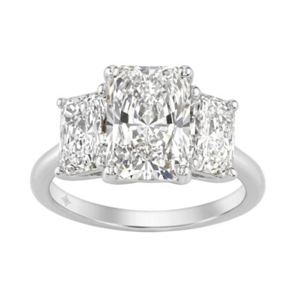14K White Gold 5.00Ct Radiant Lab Grown Diamond Ring 3.00Ct Center Stone Emerald Diamond Three Stone Engagement Ring For Women (Color F-G Clarity Vs1