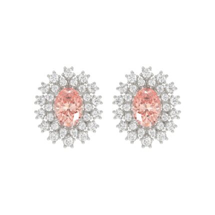 14K WHITE GOLD CRAFTED WITH 18K YELLOW GOLD BACK PLATE 1 1/2CT ROUND/PINK OVAL DIAMOND LADIES EARRINGS