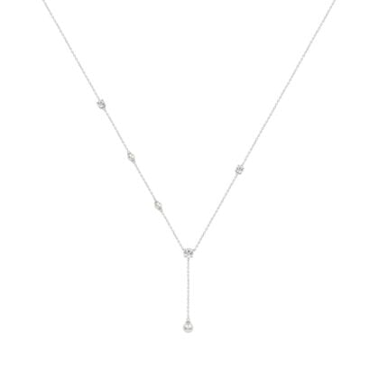 10K White Gold Diamond & Pearl Necklace For 1/2Ct Round Diamond Elegant Drop Necklace, Classic Ladies Fine Jewelry (Color F-G -Clarity Vs1/Vs2)