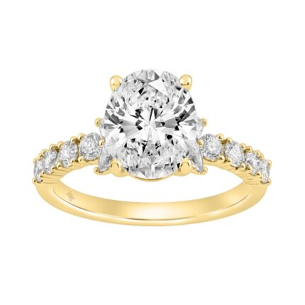 Elegant 14K Yellow Gold Multi Shape Diamond Ladies Ring 2 3/4Ct Oval Marquise Round Bridal Engagement Ring 2Ct Oval Center Stone (Color F-G -Clarity V