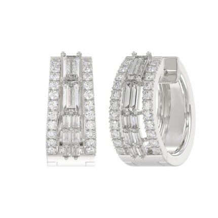 Classic 10K White Gold Round & Baguette Lab Grown Diamond ladies Hoop Earrings 3/4CT (Color F-G -Clarity VS1/VS2)