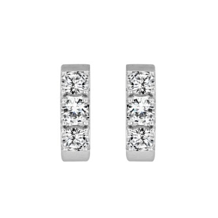 LADIES HOOP EARRINGS 1 1/2CT ROUND DIAMOND 14K WHITE GOLD