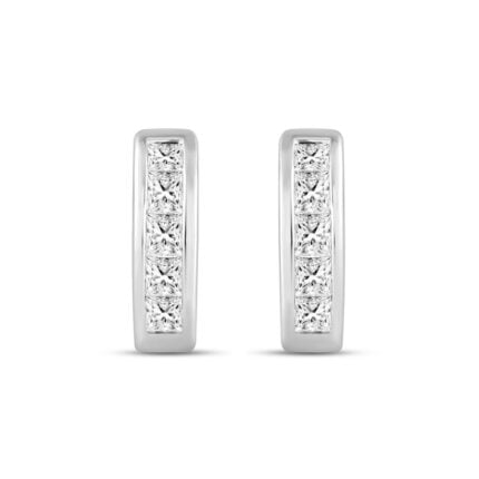 LADIES HOOPS EARRINGS 1.00CT PRINCESS DIAMOND 14K WHITE GOLD