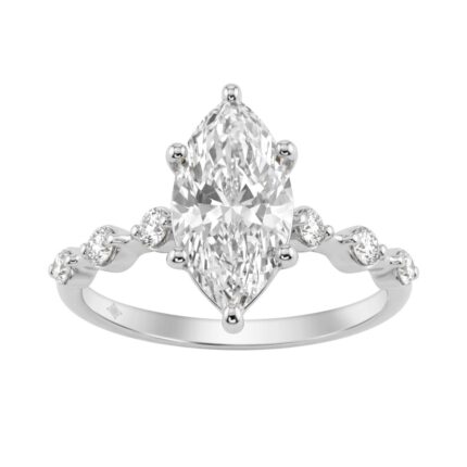Women 14K White Gold 2 1/4Ct Lab Grown Diamond Ring Marquise Cut With Round Side Stone Engagement Ring 2.00Ct Marquise Center Stone (Color F-G -Clarit