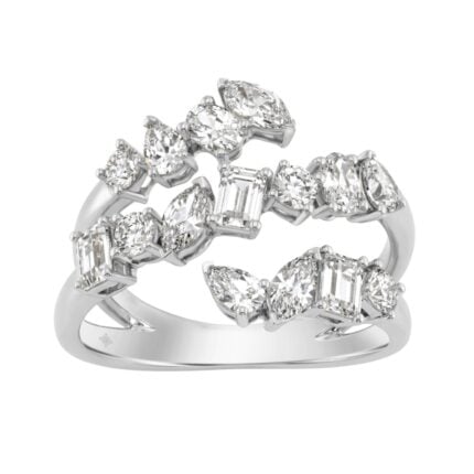 Elegant 14K White Gold 1 1/2Ct Diamond Ring Mixed Cuts: Round, Marquise, Pear, Emerald & Oval, Women Fashion Jewelry (Color F-G -Clarity Vs1/Vs2)