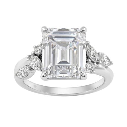 Luxury 14K White Gold 5 1/2Ct Lab-Grown Diamond Ring 5Ct Emerald Center With Marquise & Round Side Stones For Women Engagement Ring (Color F-G -Cl