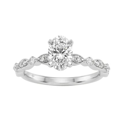 14K White Gold 1 1/4Ct Oval & Round Diamond Ladies Engagement Ring 1.00 Ct Oval Center Stone Classic Ladies Ring (Color F-G -Clarity Vs1/Vs2)