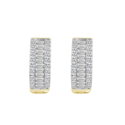 Classic 10K Yellow Gold Round & Baguette Lab Grown Diamond ladies Hoop Earrings 1/2CT (Color F-G -Clarity VS1/VS2)