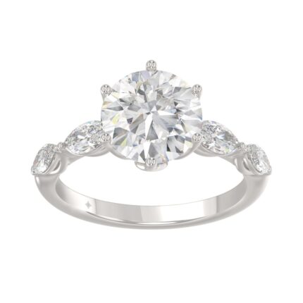 Luxury 14K White Gold Bridal Ring for Ladies 3 3/4CT Round & Marquise Cut Diamonds 3.00CT Round Center stone (Color F-G -Clarity VS1/VS2)