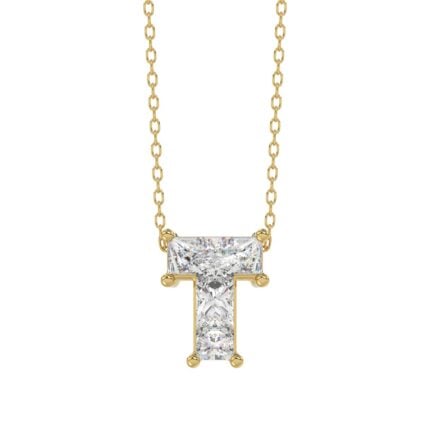 14K YELLOW GOLD 1.00CT FANCY CUT ALPHABET DIAMOND LADIES PENDANT WITH CHAIN