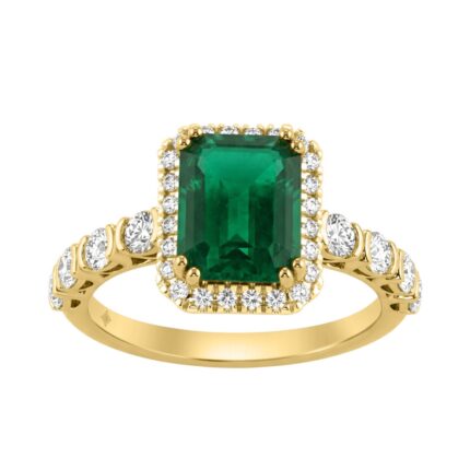 14K YELLOW GOLD 3 1/4CT ROUND/EMERALD DIAMOND LADIES RING (CENTER STONE GREEN EMERALD DIAMOND 2 1/2CT)
