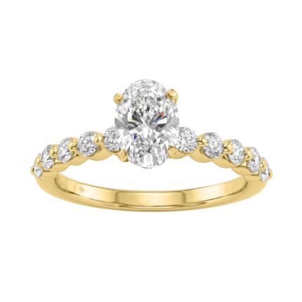 1 1/2Ct Round & Oval Diamond Classic Ring In 14K Yellow Gold Ladies Fine Jewelry Ring 1Ct Oval Center Stone (Color F-G -Clarity Vs1/Vs2)