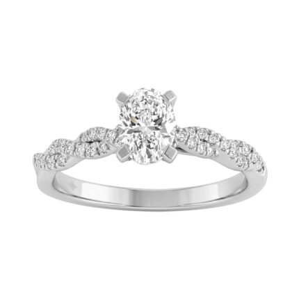 1.00Ct Round & Oval Diamond Classic Ring In 14K White Gold Ladies Fine Jewelry Ring 3/4Ct Oval Center Stone (Color F-G -Clarity Vs1/Vs2)