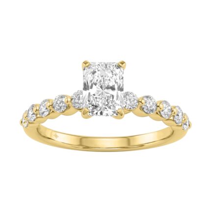 14K Yellow Gold 1 1/2Ct Round & Radiant Lab-Grown Diamond Engagement Ring For Women 1Ct Radiant Center Stone (Color F-G -Clarity Vs1/Vs2)