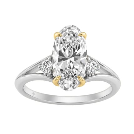 Elegance14K White/Yellow Gold Diamond Engagement Ring 2 1/4Ct Elongated Oval Center With Round Side Stones, Women Ring 2Ct Oval Center Stone (Color F-