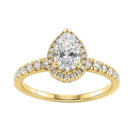 Round Cut Lab-Grown Diamond Engagement Ring 1 1/4Ct In 14K Yellow Gold Ladies Fine Jewelry Ring 3/4Ct Pear Center Stone (Color F-G -Clarity Vs1/Vs2)