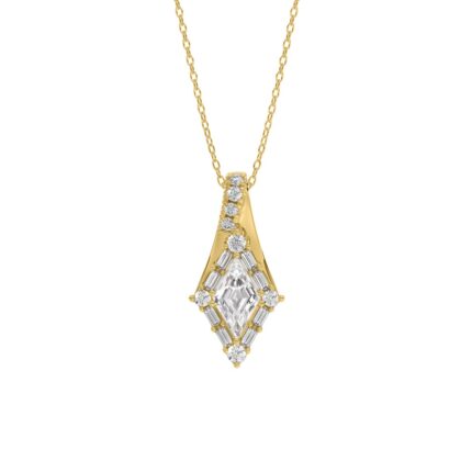 14K YELLOW GOLD 1.00CT ROUND/BAGUETTE/KITE STEP CUT DIAMOND LADIES PENDANT