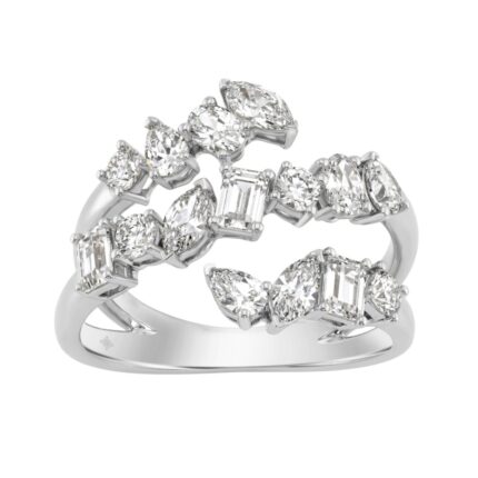 Elegant 14K White Gold 1 1/2Ct Diamond Ring Mixed Cuts: Round, Marquise, Pear, Emerald & Oval, Women Fashion Jewelry (Color F-G -Clarity Vs1/Vs2)