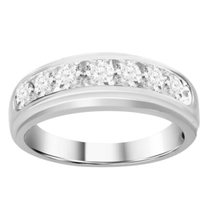 MEN'S  BAND 1.00CT ROUND DIAMOND 14K WHITE GOLD