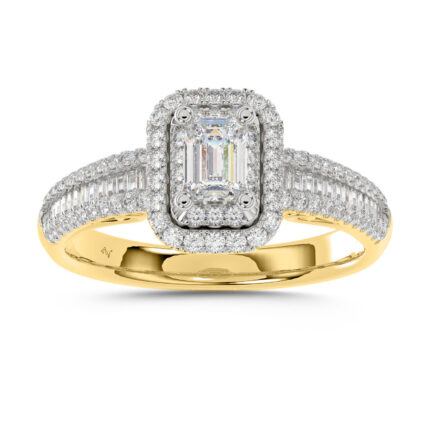 LADIES RING 1.00CT ROUND/EMERALD/BAGUETTE DIAMOND 14K YELLOW GOLD