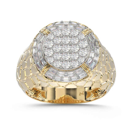 MEN'S RING 1.00CT ROUND/BAGUETTE DIAMOND 10K YELLOW GOLD