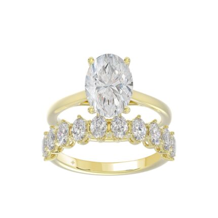 LADIES BRIDAL SET 4 1/2CT ROUND/OVAL DIAMOND 14K YELLOW GOLD (CENTER STONE OVAL DIAMOND 3.00CT)