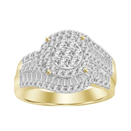 LADIES RING 1.00CT ROUND/BAGUETTE DIAMOND 10K YELLOW GOLD
