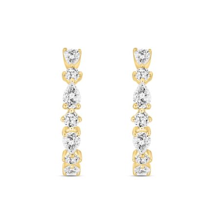 LADIES HOOP EARRINGS 2CT ROUND/PEAR DIAMOND 14K YELLOW GOLD