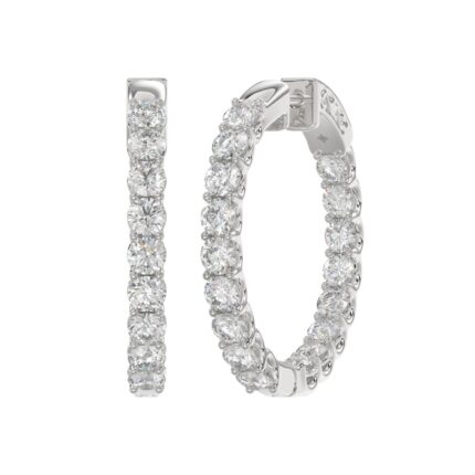 LADIES HOOP EARRINGS 3CT ROUND DIAMOND 14K WHITE GOLD