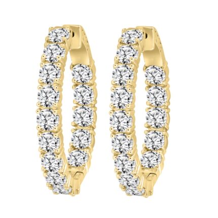 LADIES HOOP EARRINGS 9CT ROUND DIAMOND 14K YELLOW GOLD