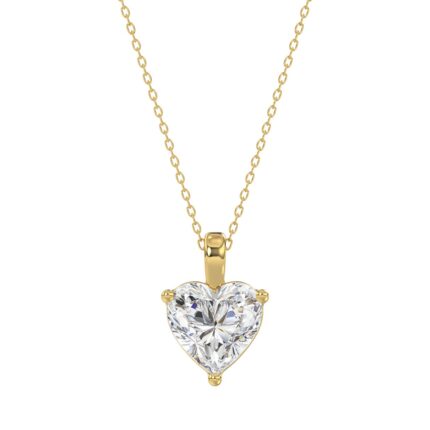 LADIES SOLITAIRE PENDANT WITH CHAIN 1 1/2CT HEART DIAMOND 14K YELLOW GOLD