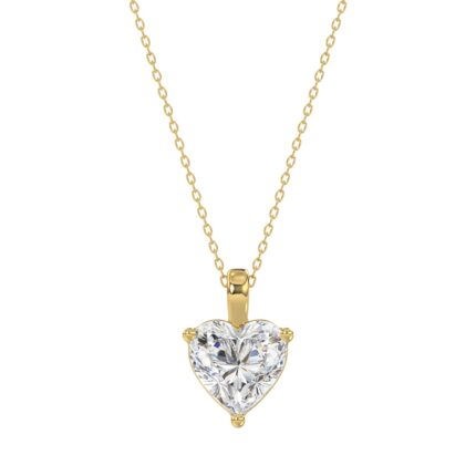 LADIES SOLITAIRE PENDANT WITH CHAIN 1CT HEART DIAMOND 14K YELLOW GOLD