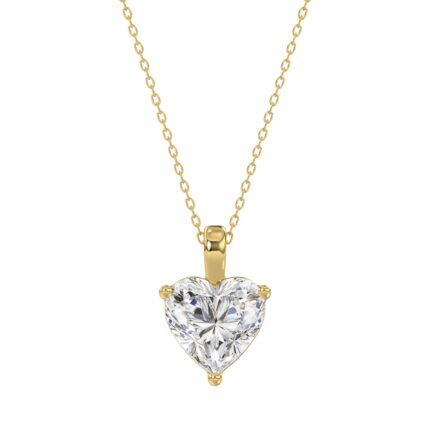 LADIES SOLITAIRE PENDANT WITH CHAIN 2CT HEART DIAMOND 14K YELLOW GOLD