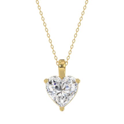 LADIES SOLITAIRE PENDANT WITH CHAIN 3CT HEART DIAMOND 14K YELLOW GOLD