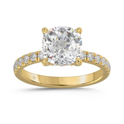 14K  YELLOW GOLD 3 1/2CT ROUND/CUSHION DIAMOND LADIES RING (CENTER STONE CUSHION DIAMOND 3CT)