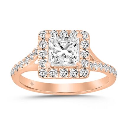 14K ROSE GOLD 1 1/2CT ROUND/PRINCESS DIAMOND LADIES RING (CENTER STONE PRINCESS DIAMOND 1CT)