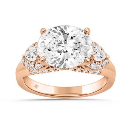 14K ROSE GOLD 3 3/4CT ROUND/PEAR/OVAL DIAMOND LADIES RING (CENTER STONE OVAL DIAMOND 3CT)