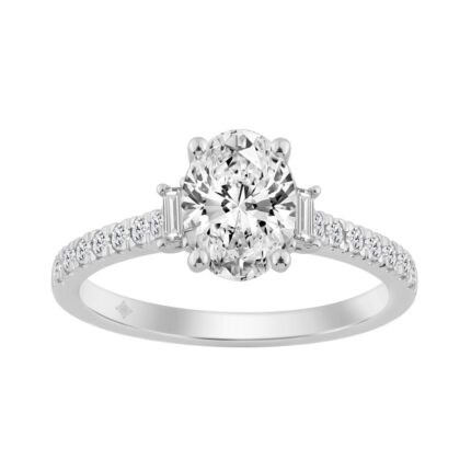 14K WHITE GOLD 1 1/2CT ROUND/OVAL/BAGUETTE DIAMOND LADIES RING (CENTER STONE OVAL DIAMOND 1 1/4CT)