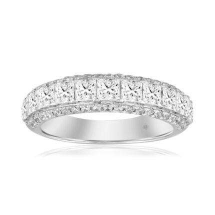 14K WHITE GOLD 1 1/2CT ROUND/PRINCESS DIAMOND LADIES BAND