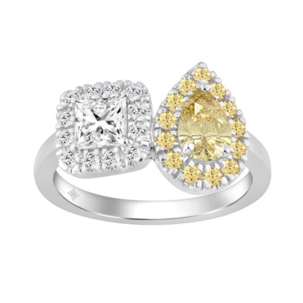14K WHITE GOLD 1 1/2CT ROUND/YELLOW PEAR/PRINCESS DIAMOND LADIES RING