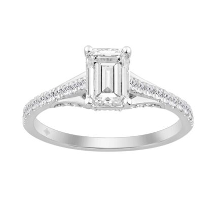 14K WHITE GOLD 1 1/3CT ROUND/EMERALD DIAMOND LADIES RING (CENTER STONE EMERALD DIAMOND 1CT)