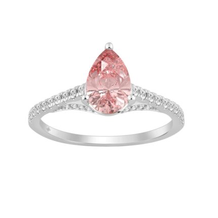 14K WHITE GOLD 1 1/3CT ROUND/PEAR DIAMOND LADIES RING (CENTER STONE PINK PEAR DIAMOND 1CT)