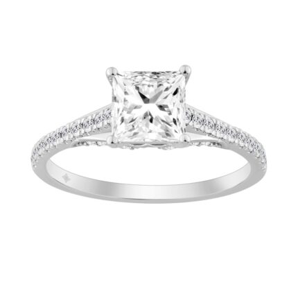 14K WHITE GOLD 1 1/3CT ROUND/PRINCESS DIAMOND LADIES RING (CENTER STONE PRINCESS DIAMOND 1CT)